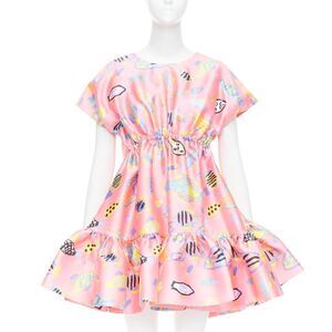 ROMANCE WAS BORN Ken Done pink multicolor illustration print babydoll dress S